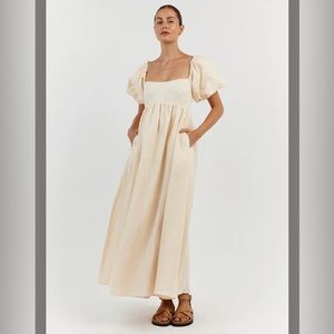 MONTY BUTTER LINEN MIDI DRESS SIZE 6